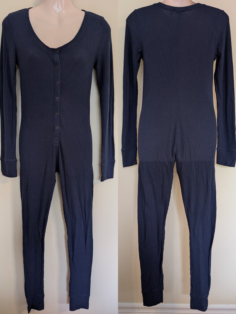 Make+Model Ribbed Knit One Piece Romper Sleepwear Navy Blue XS